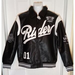 REBEL MINDS Extreme Rider Faux Leather Varsity Jacket Black Med